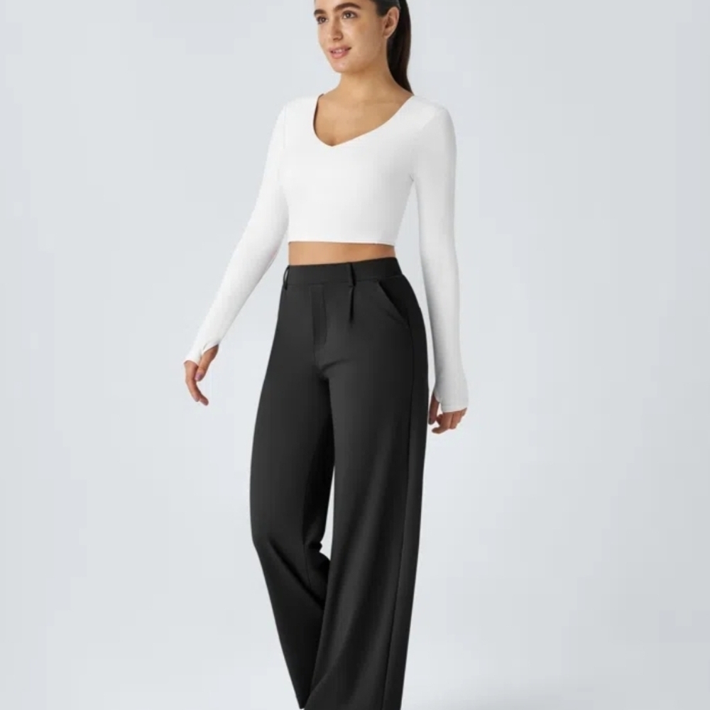 HALARA High Waisted Pocket Straight Leg Work Pants - MEDIUM TALL